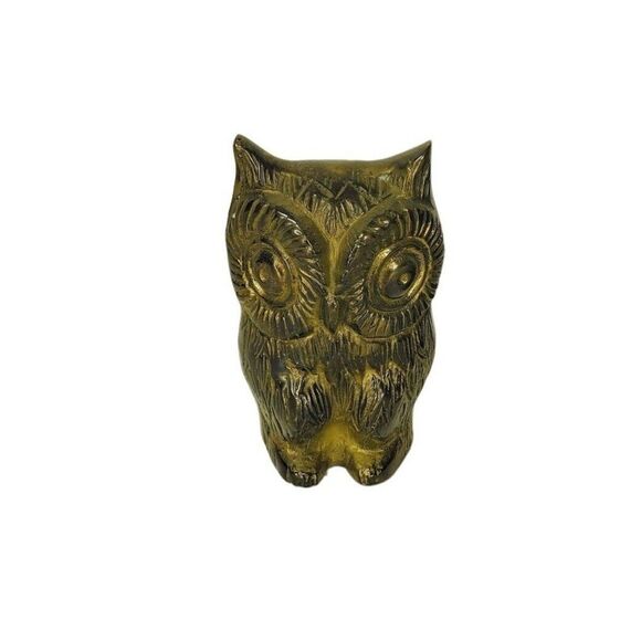 Vintage MCM Brass Set of Two Horned Night Owl Bookends Gold Figurines - Picture 7 of 12